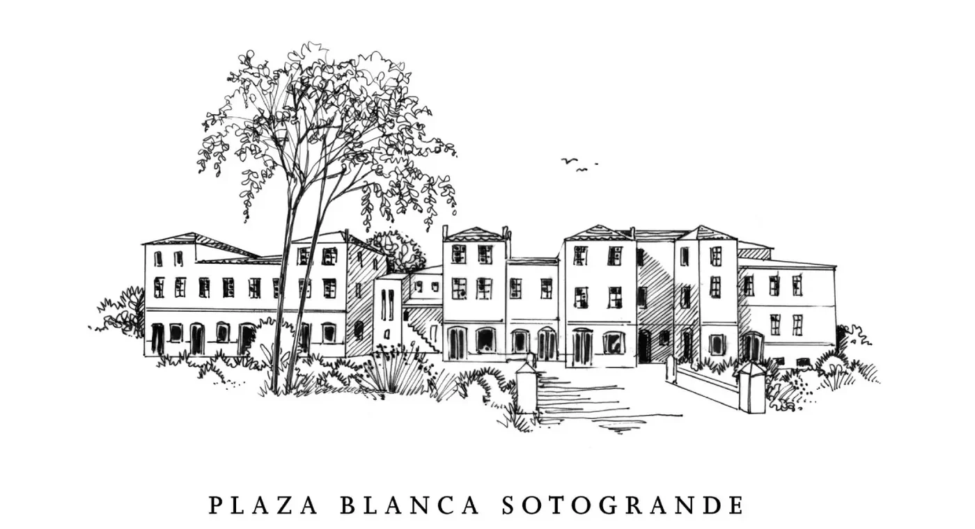 Line drawing of the Plaza Blanca buildings
